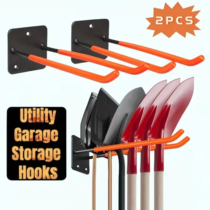 Garage Storage Hooks Steel Anti-Slip Wall-Mounted Set of 2