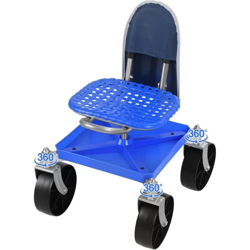 Garden Cart Seat 360° Swivel Adjustable Height All-Terrain Wheels