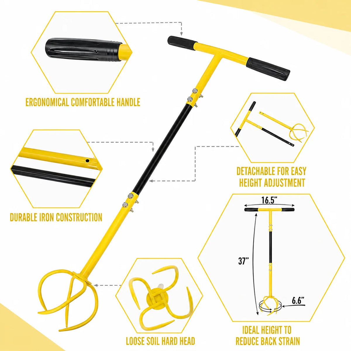 Garden Claw Cultivator Steel Tines Detachable Handle