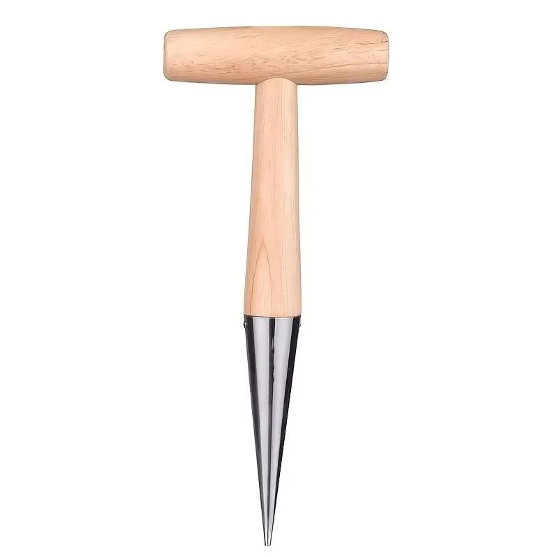 Garden Dibber Stainless Steel Tapered Tip Wood Handle