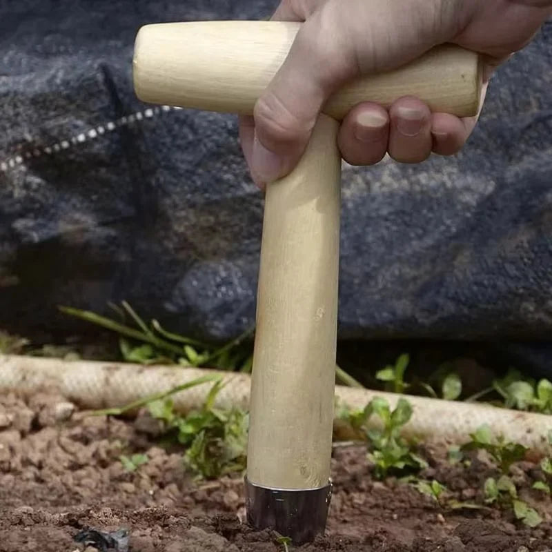 Garden Dibber Stainless Steel Tapered Tip Wood Handle