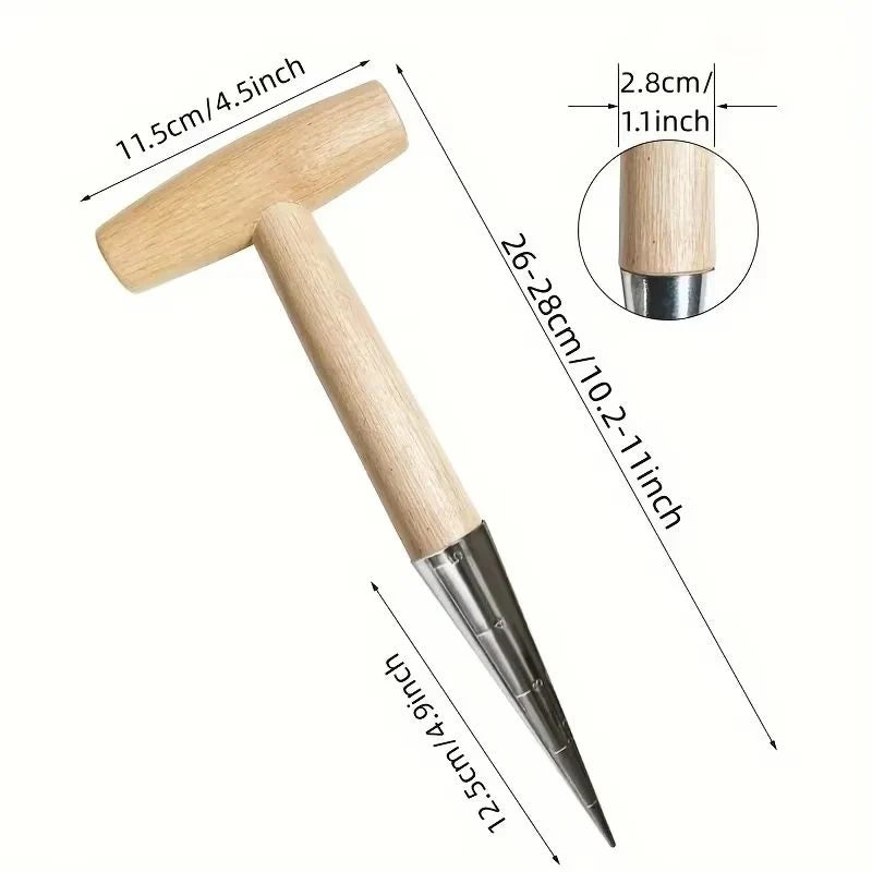 Garden Dibber Stainless Steel Tapered Tip Wood Handle