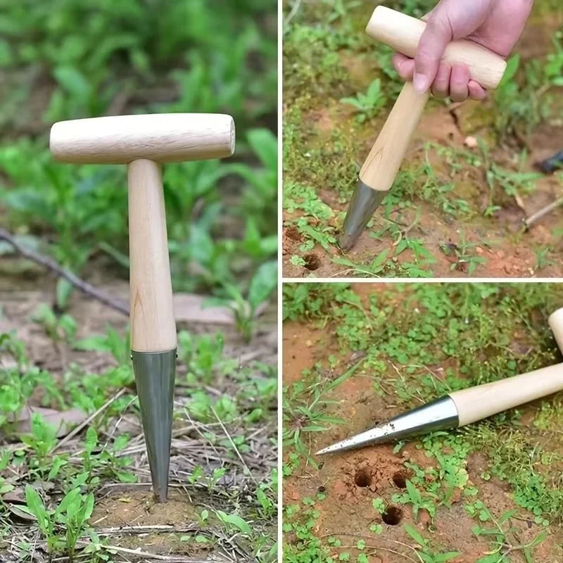 Garden Dibber Stainless Steel Tapered Tip Wood Handle