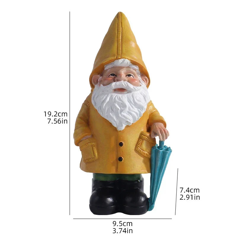 Garden Gnome Statue Resin Weatherproof Yellow Umbrella Design