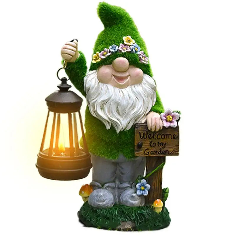 Garden Gnome Statue Solar-Powered Lantern Plastic Outdoor Decor
