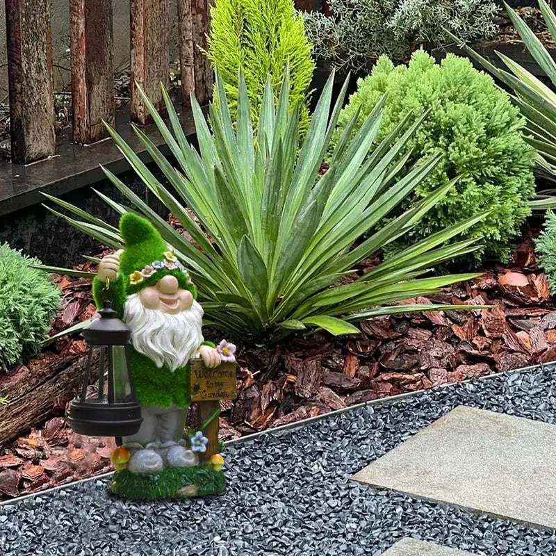 Garden Gnome Statue Solar-Powered Lantern Plastic Outdoor Decor