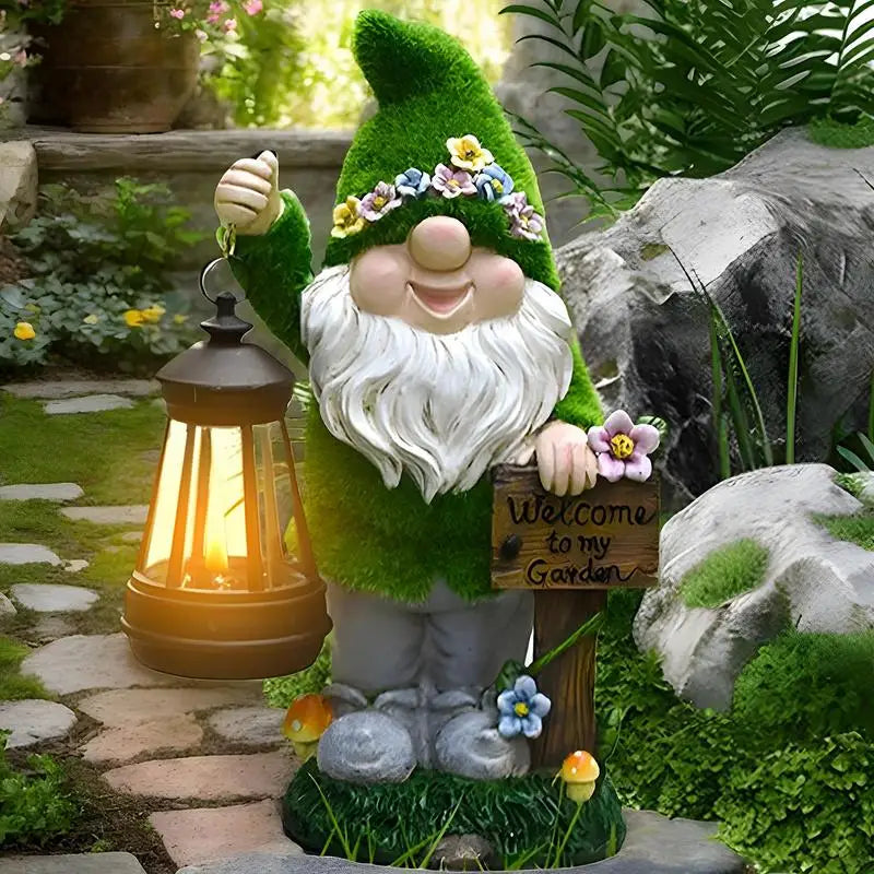 Garden Gnome Statue Solar-Powered Lantern Plastic Outdoor Decor