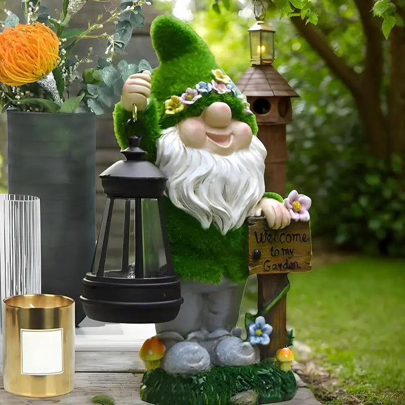 Garden Gnome Statue Solar-Powered Lantern Plastic Outdoor Decor
