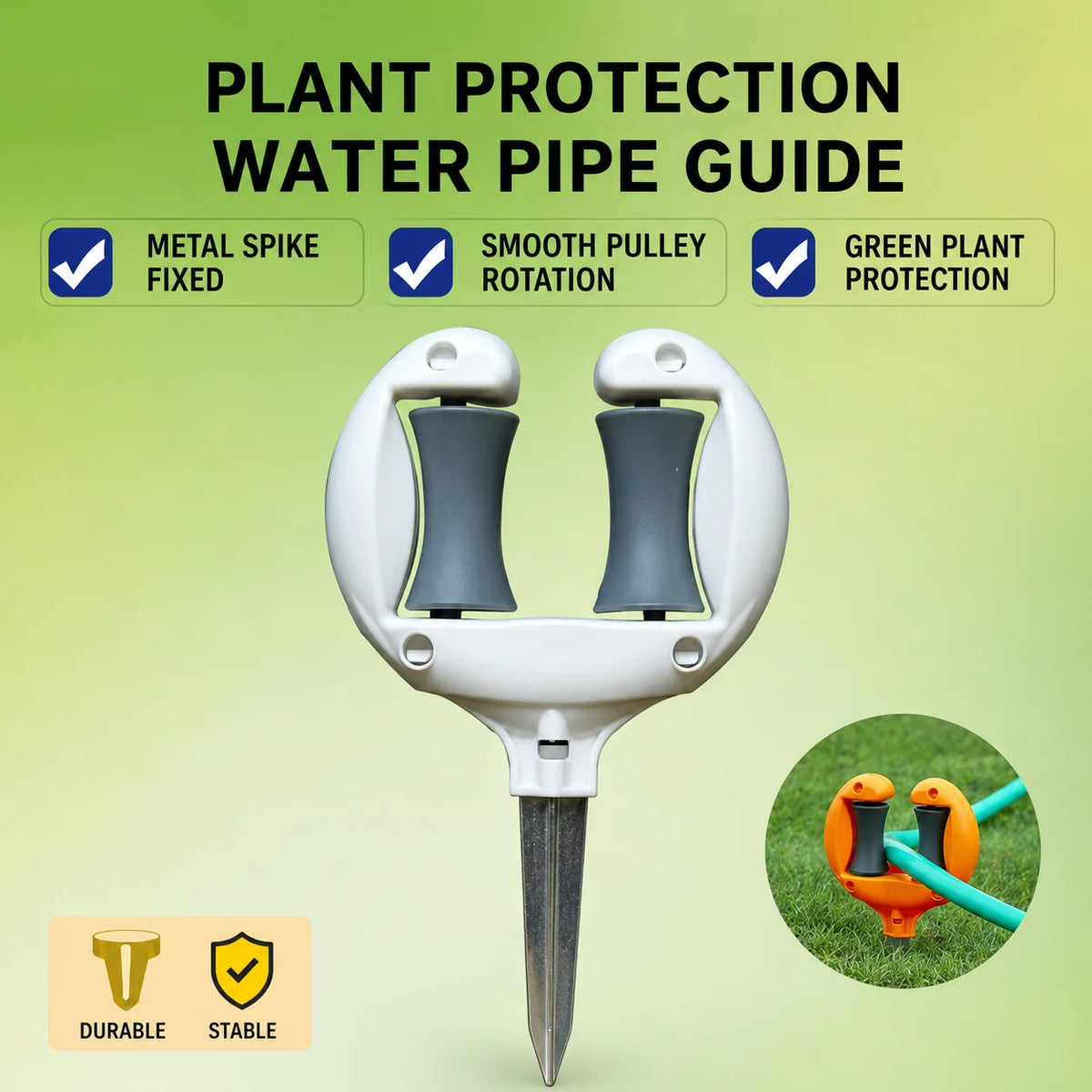 Garden Hose Guide Dual Rollers Plant Protection Ground Stake
