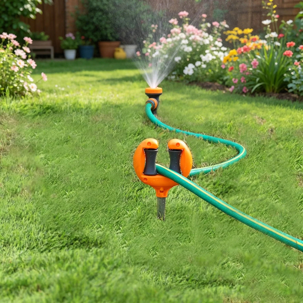 Garden Hose Guide Dual Rollers Plant Protection Ground Stake