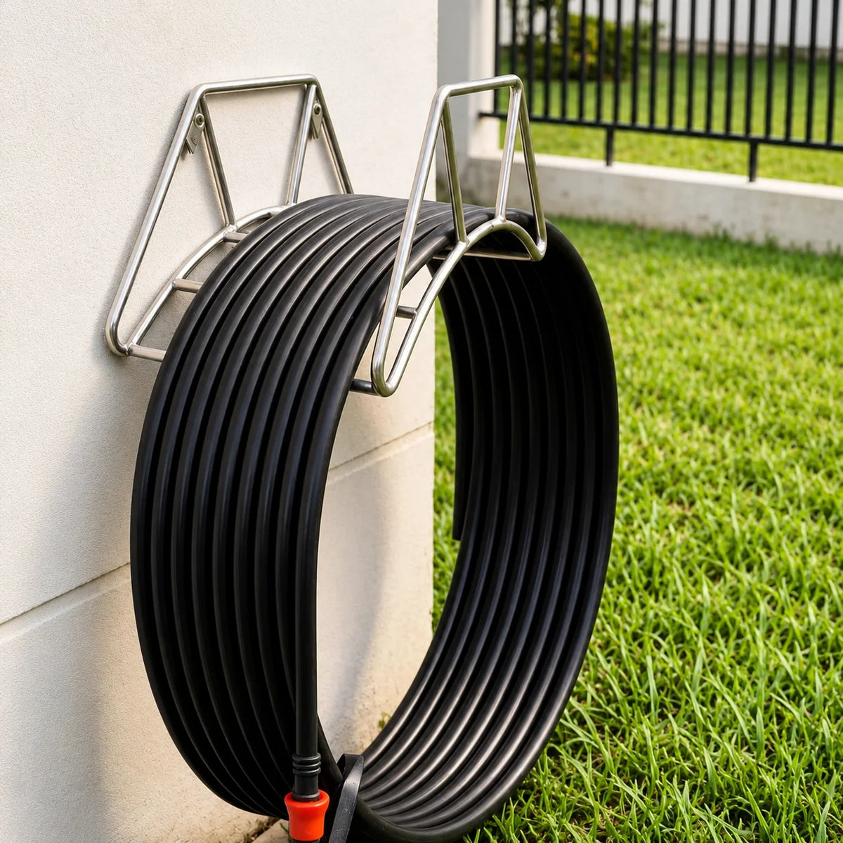 Garden Hose Holder 304 Stainless Steel Wall-Mounted Kink-Reducing Design