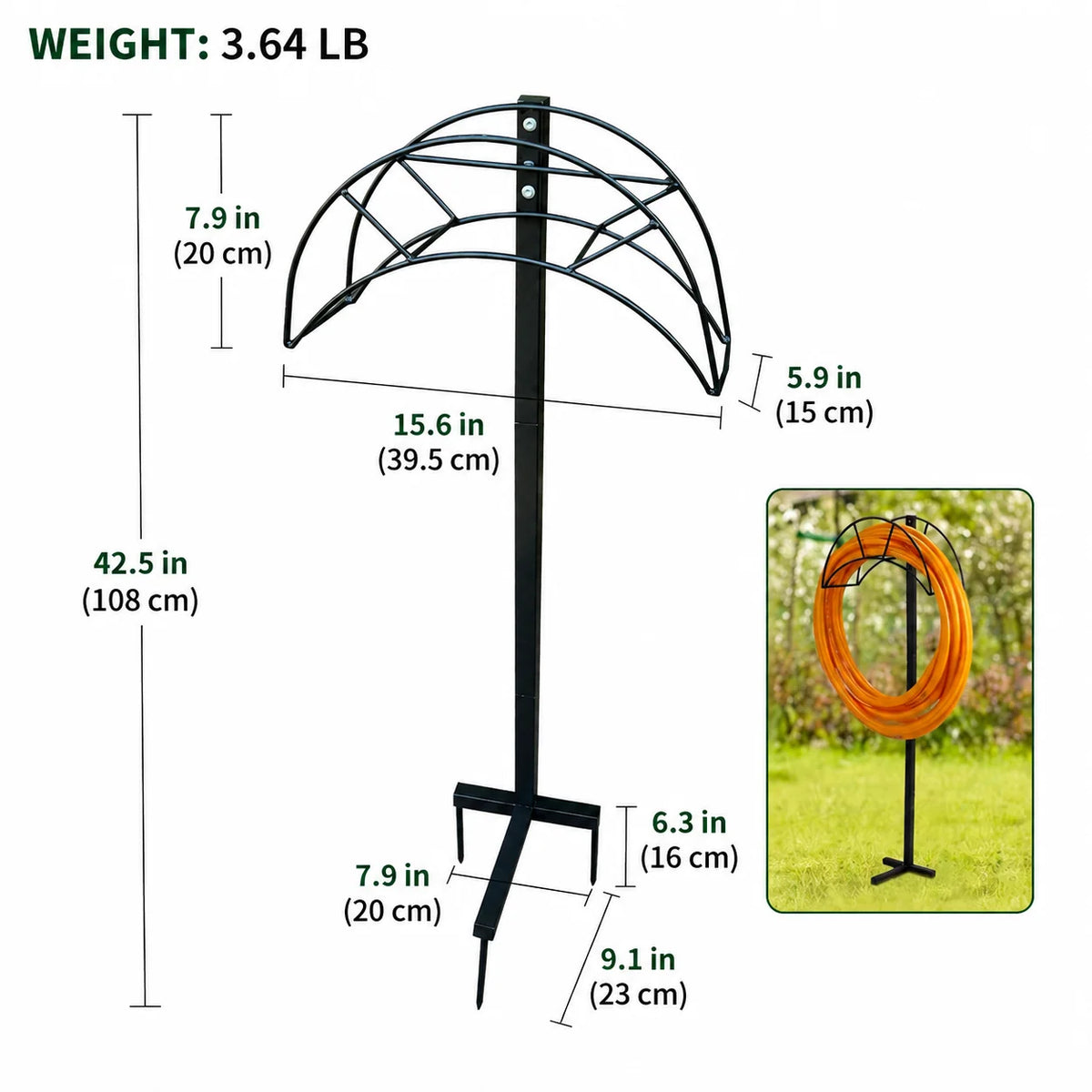 Garden Hose Holder Freestanding Steel Detachable Design