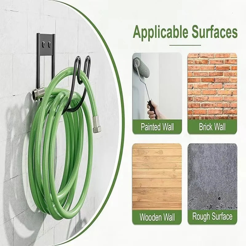 Garden Hose Holder Wall-Mounted Metal Double Hook