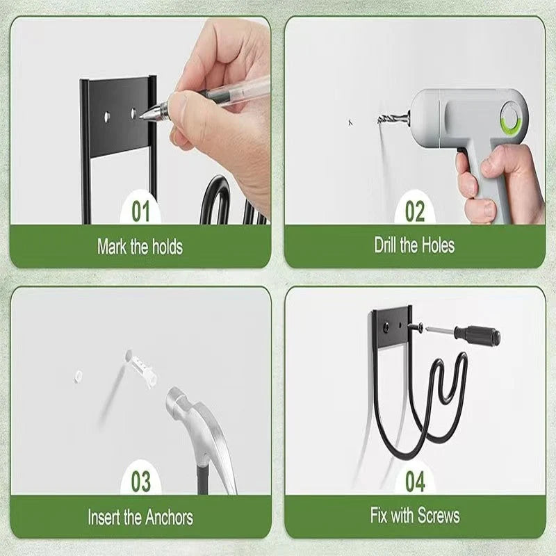 Garden Hose Holder Wall-Mounted Metal Double Hook