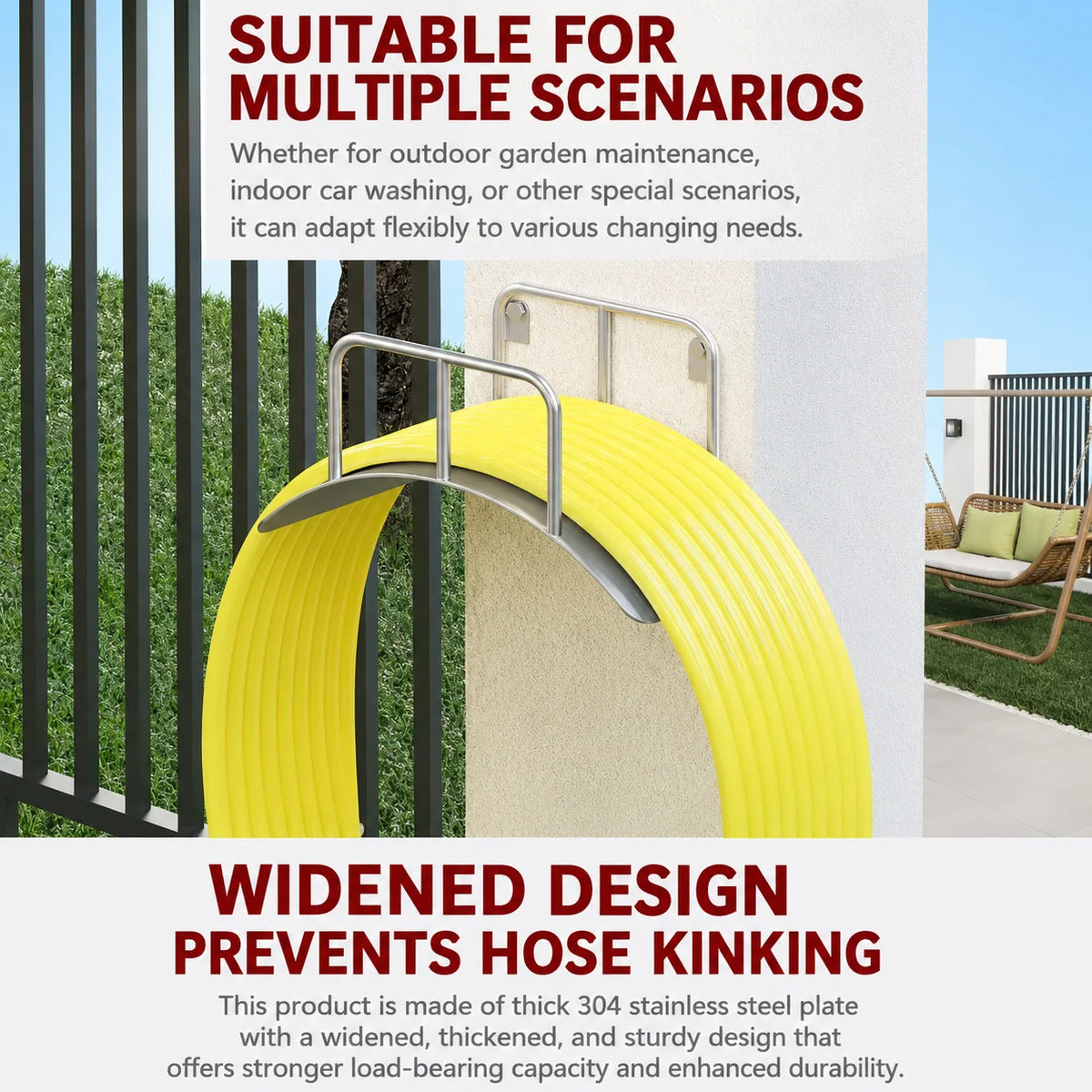 Garden Hose Holder Wall-Mounted Stainless Steel Space-Saving