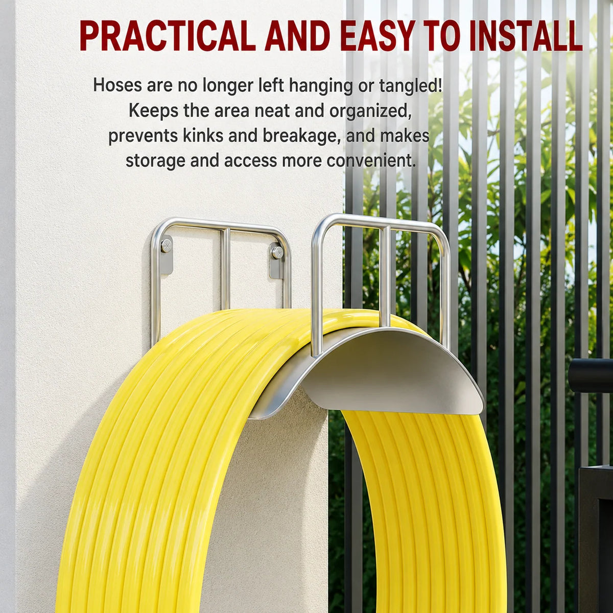 Garden Hose Holder Wall-Mounted Stainless Steel Space-Saving