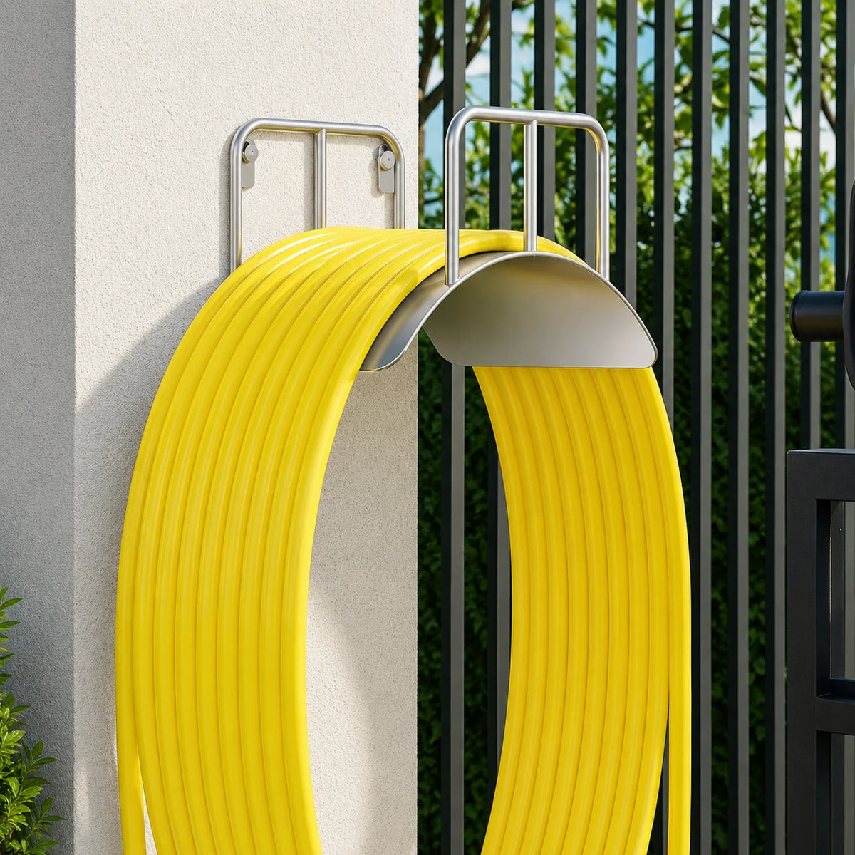 Garden Hose Holder Wall-Mounted Stainless Steel Space-Saving