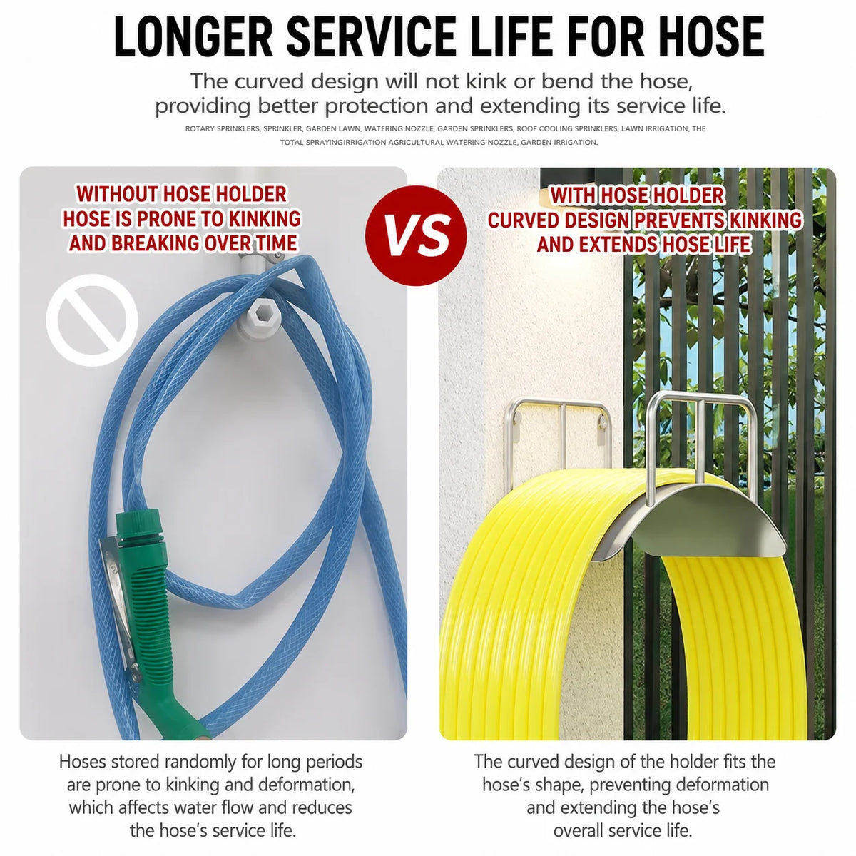 Garden Hose Holder Wall-Mounted Stainless Steel Space-Saving