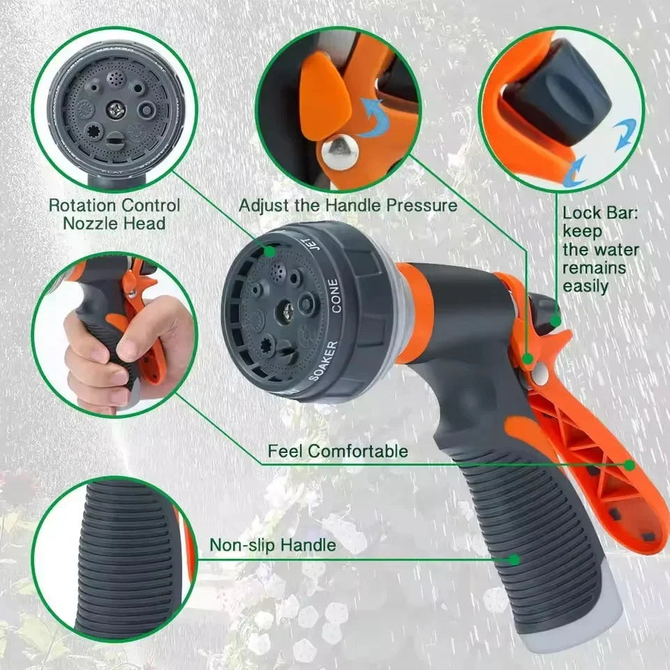 Garden Hose Spray Gun 8 Patterns Adjustable Flow Trigger Lock
