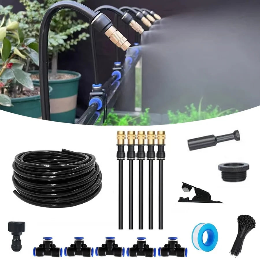 Garden Irrigation System 360° Adjustable Nozzles Quick-Connect Hose Kit