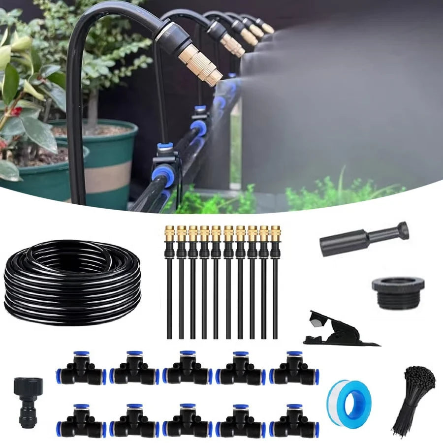 Garden Irrigation System 360° Adjustable Nozzles Quick-Connect Hose Kit