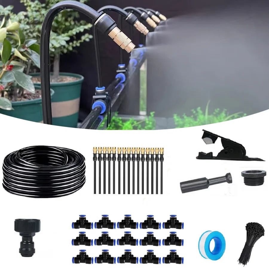 Garden Irrigation System 360° Adjustable Nozzles Quick-Connect Hose Kit