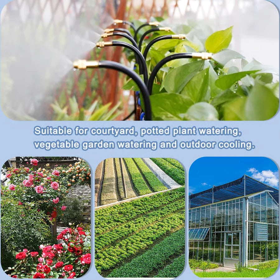 Garden Irrigation System 360° Adjustable Nozzles Quick-Connect Hose Kit