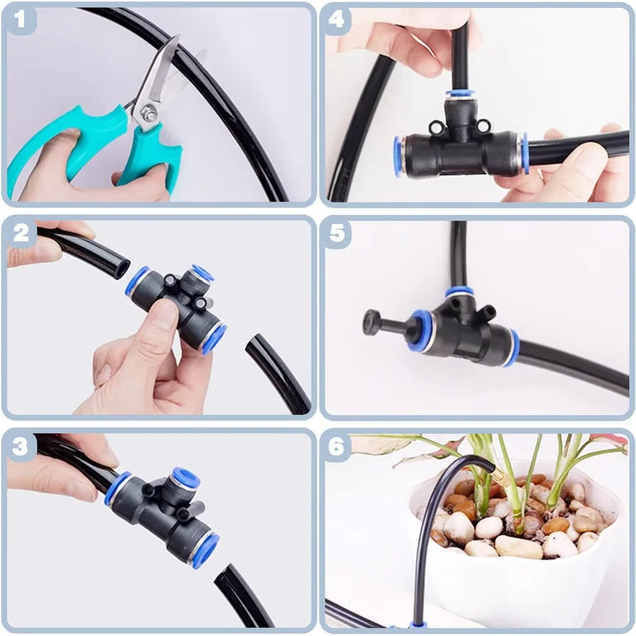 Garden Irrigation System 360° Adjustable Nozzles Quick-Connect Hose Kit