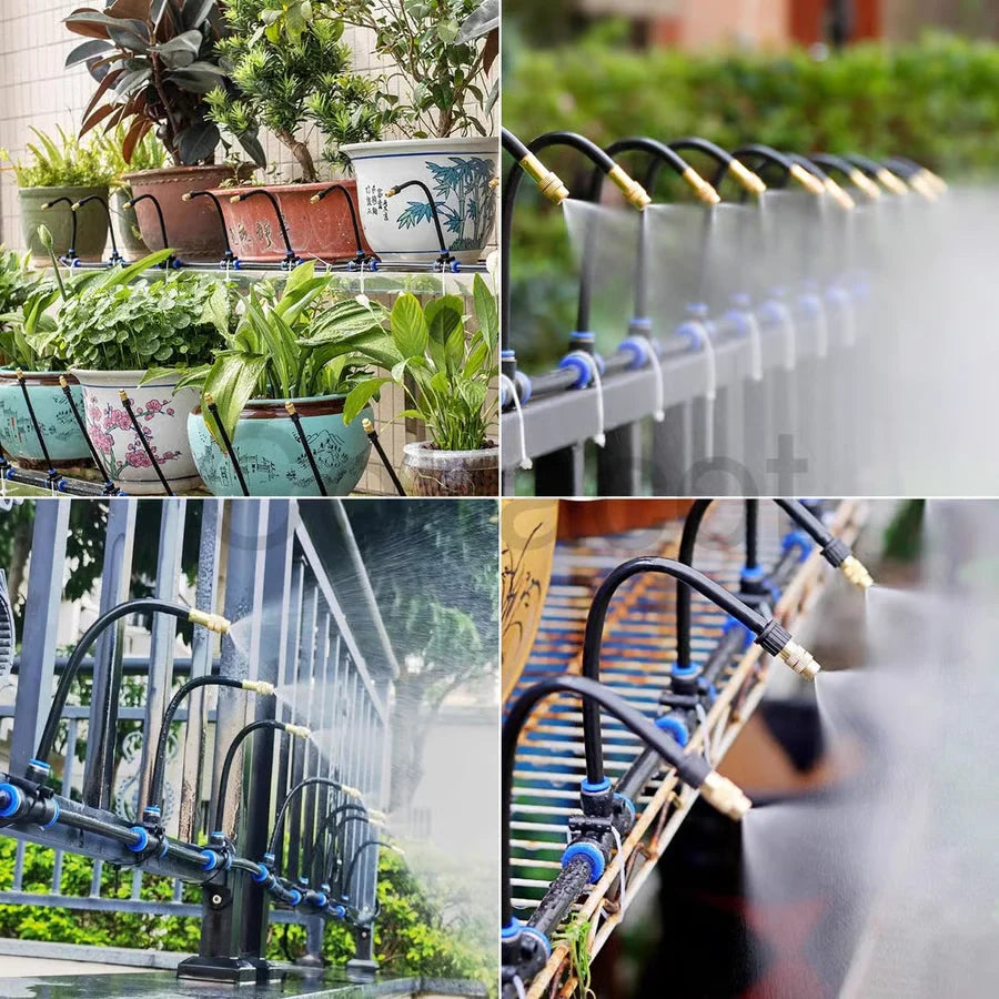 Garden Irrigation System 360° Adjustable Nozzles Quick-Connect Hose Kit