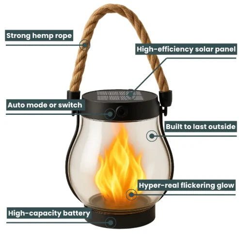 Garden Lantern Solar-Powered Flickering Flame Weather-Resistant