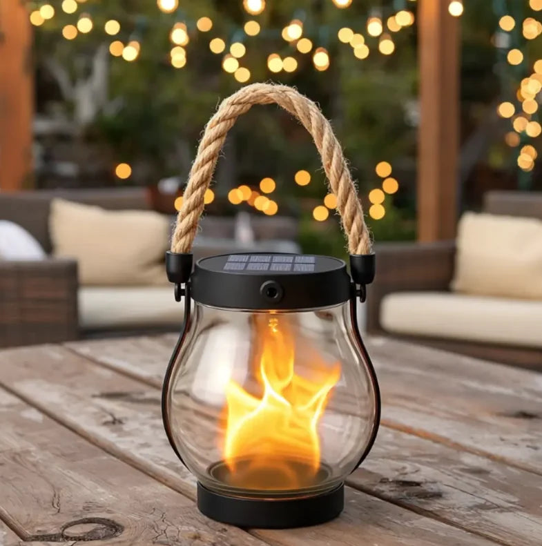 Garden Lantern Solar-Powered Flickering Flame Weather-Resistant