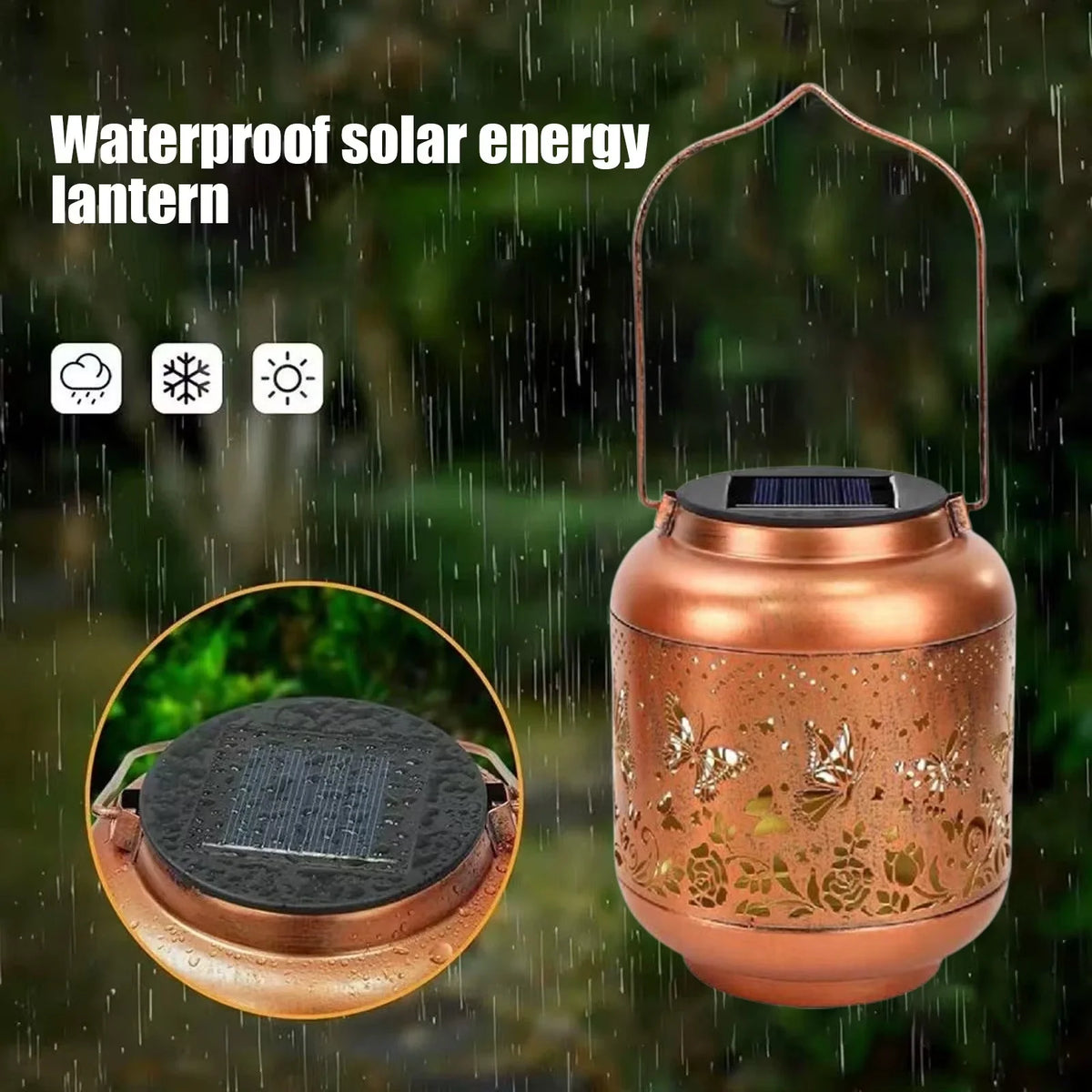 Garden Lantern Solar-Powered IP55 Weather-Resistant Metal Dusk-To-Dawn Light