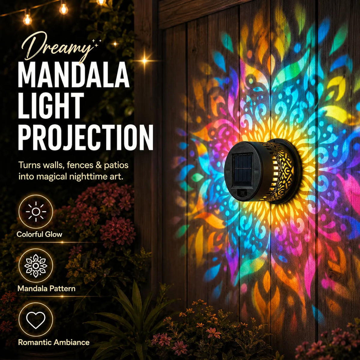 Garden Light Solar-Powered Mandala Projection Dusk-To-Dawn