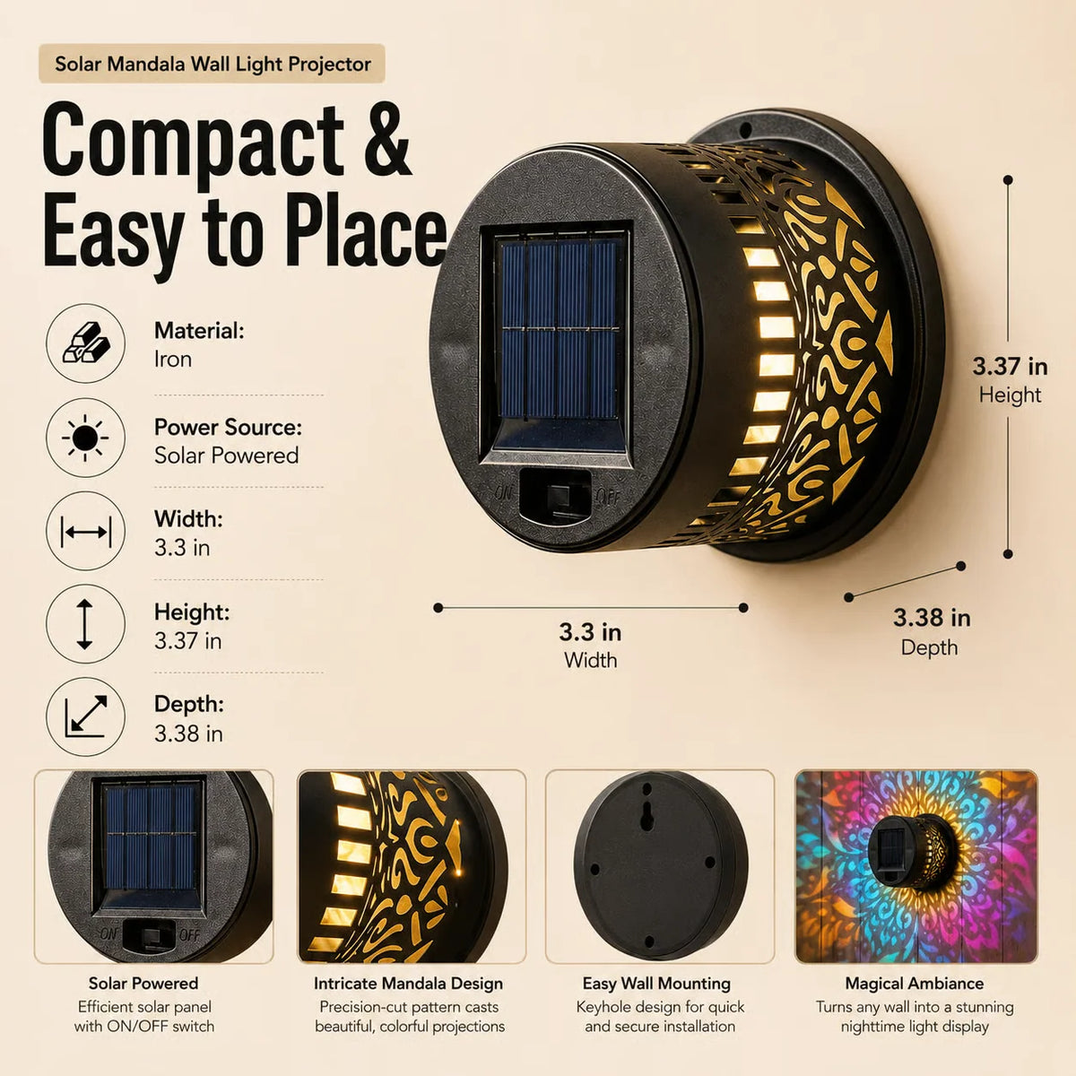 Garden Light Solar-Powered Mandala Projection Dusk-To-Dawn