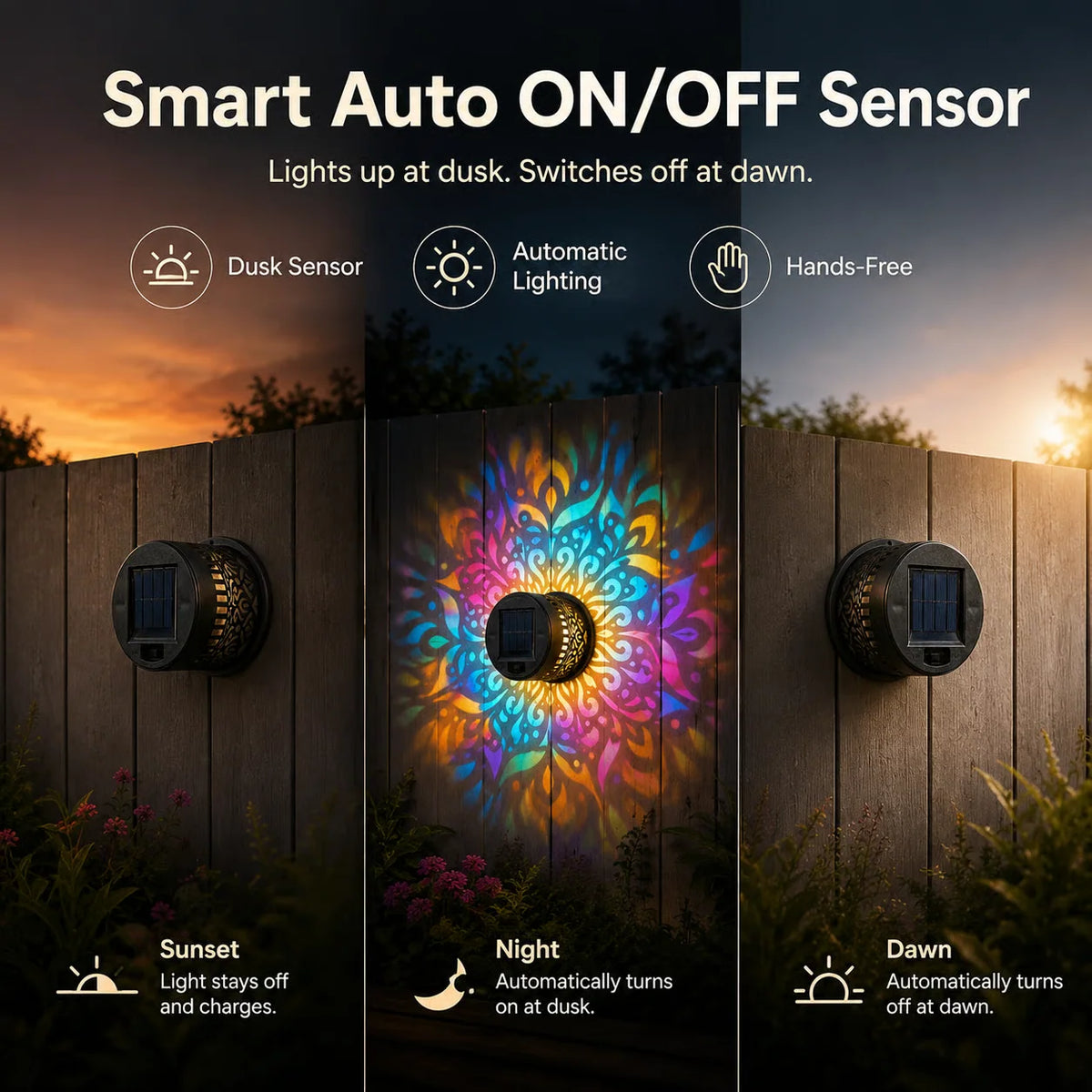Garden Light Solar-Powered Mandala Projection Dusk-To-Dawn