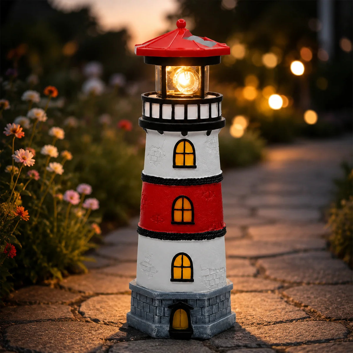 Garden Light Solar-Powered Rotating Beacon Dusk-To-Dawn