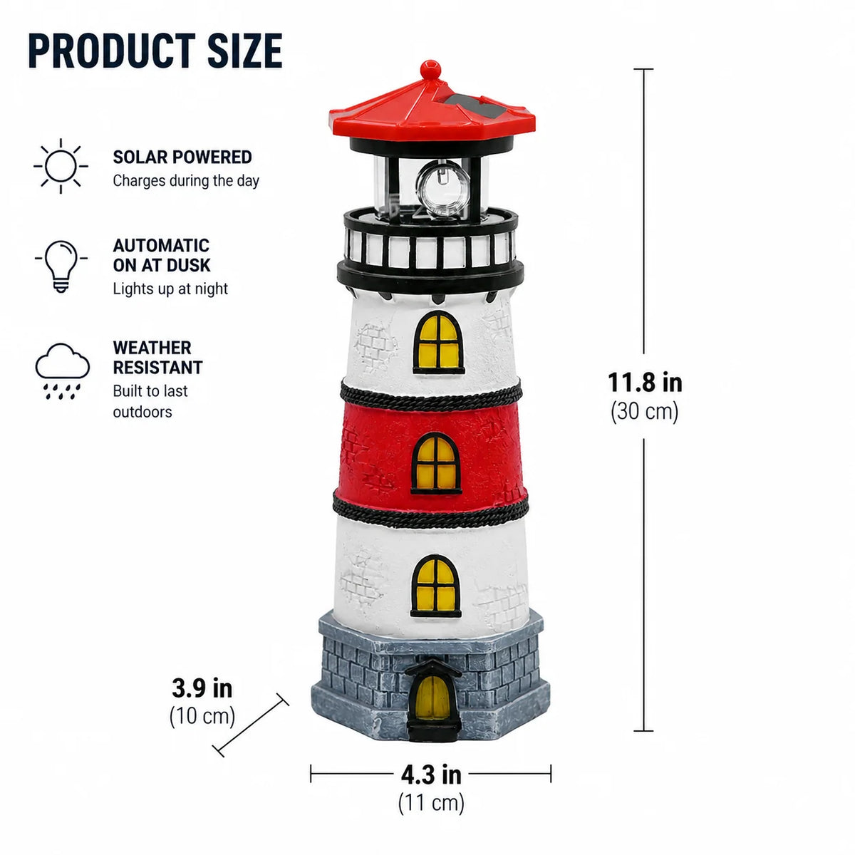 Garden Light Solar-Powered Rotating Beacon Dusk-To-Dawn