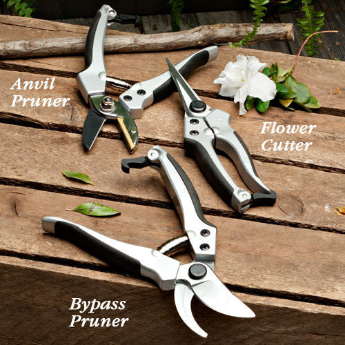 Garden Pruner Set Cast Aluminum Handles Rubber Grips Set of 3