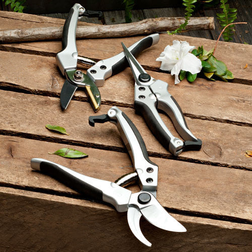 Garden Pruner Set Cast Aluminum Handles Rubber Grips Set of 3