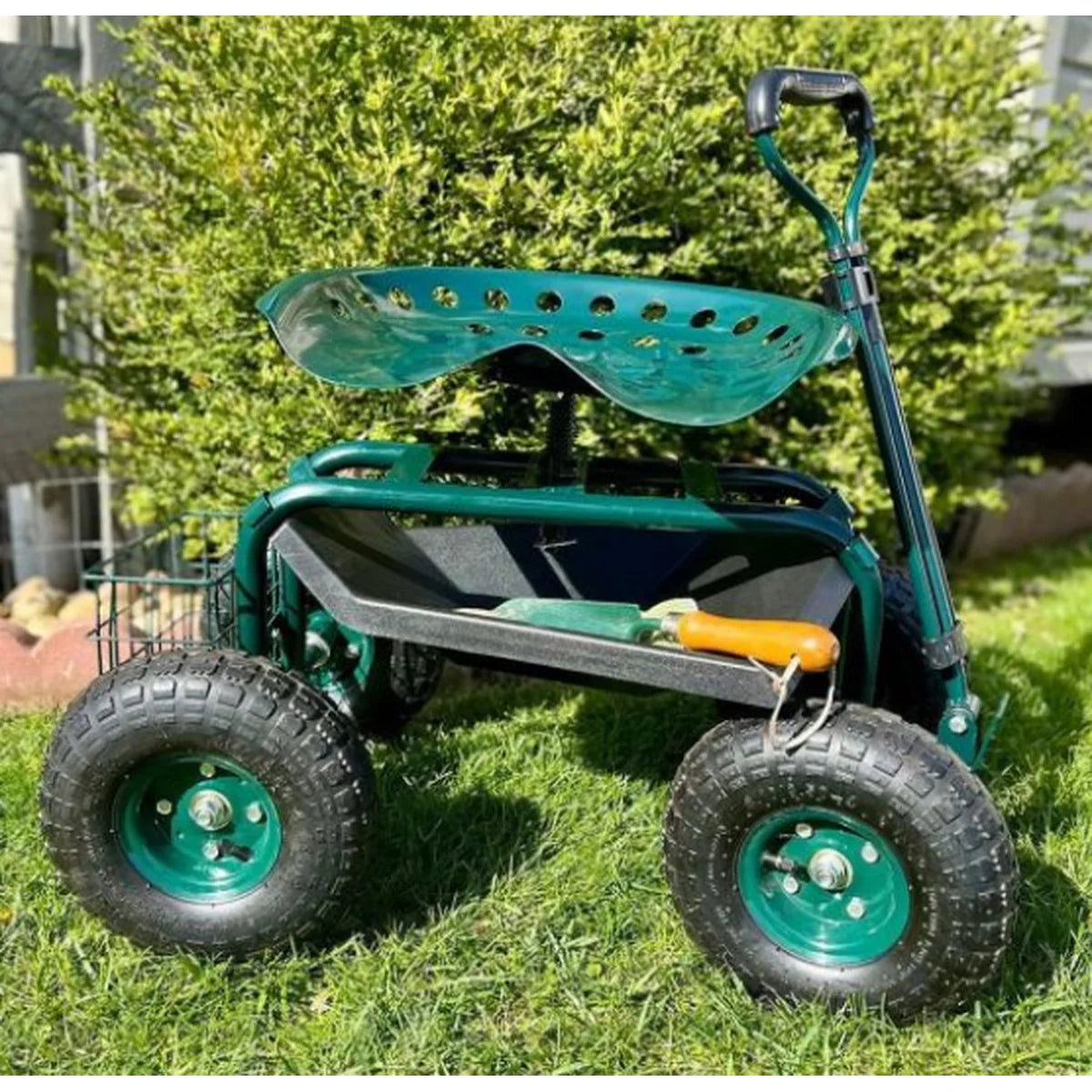 Garden Scooter Adjustable 360° Swivel Seat Pneumatic Tires