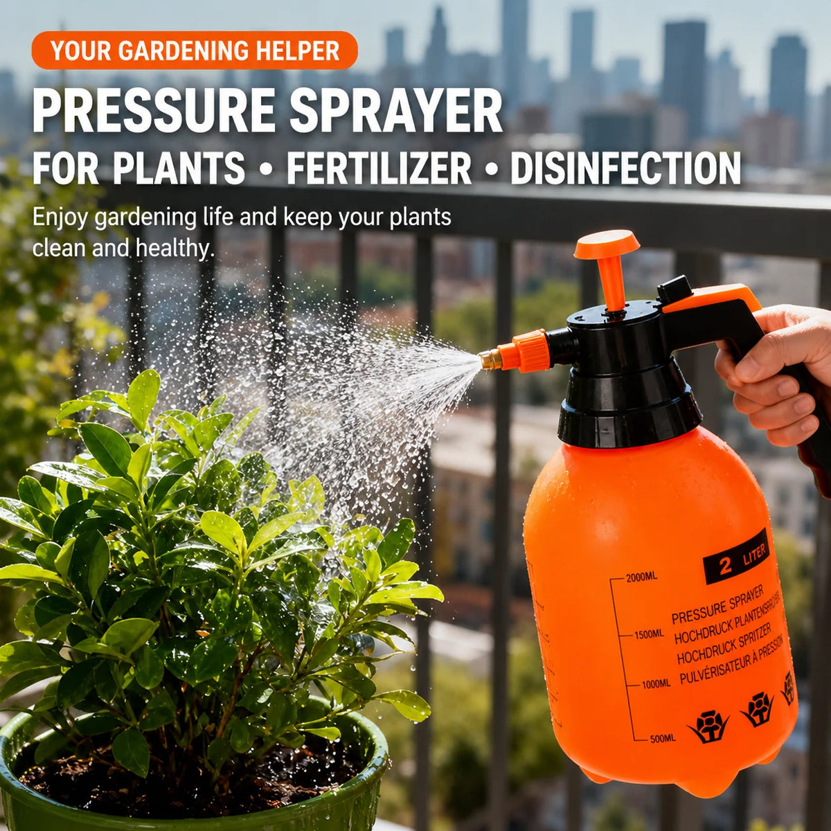 Garden Sprayer Adjustable Mist & Stream 68 Fl Oz