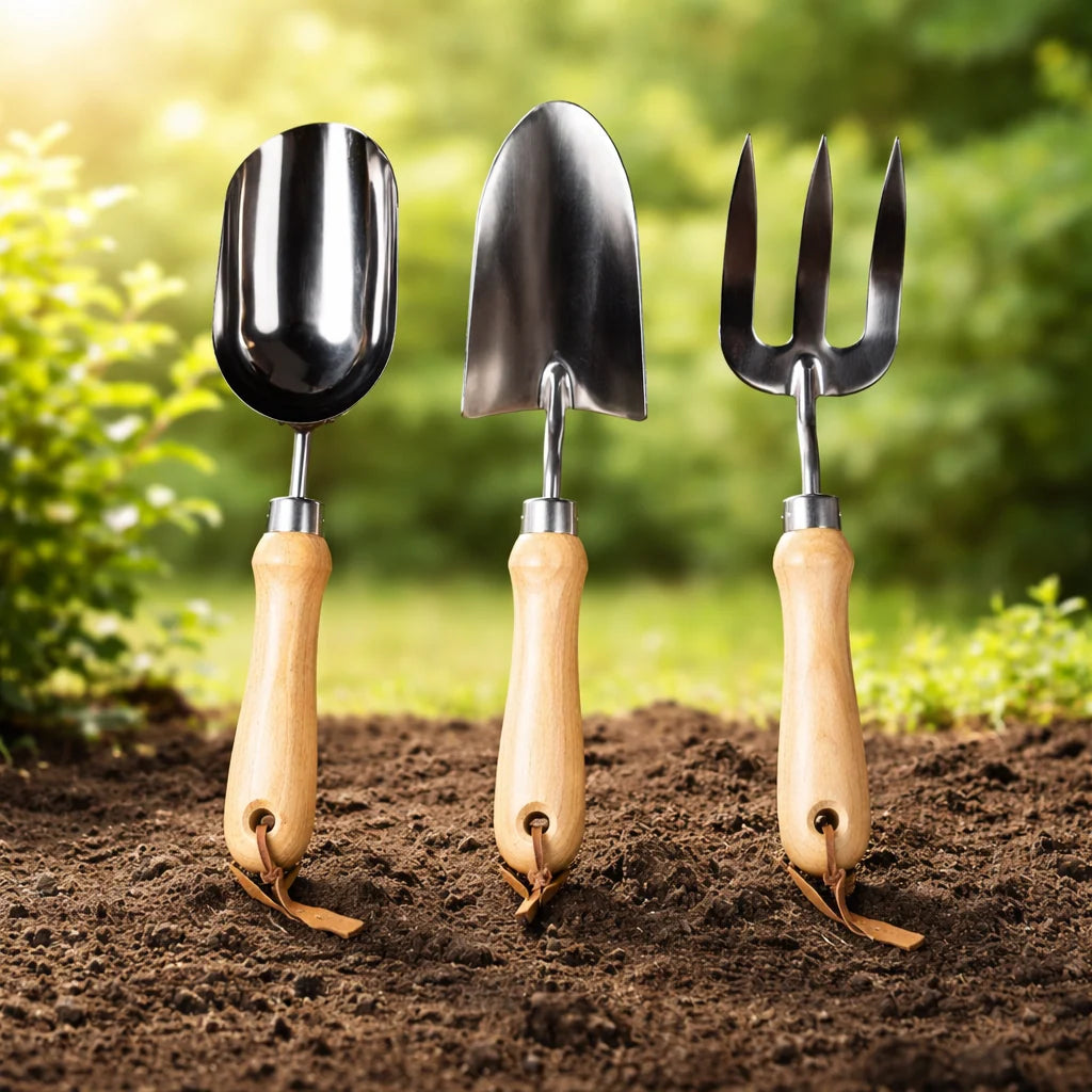 Garden Tool Set Forged Stainless Steel Wooden Handles