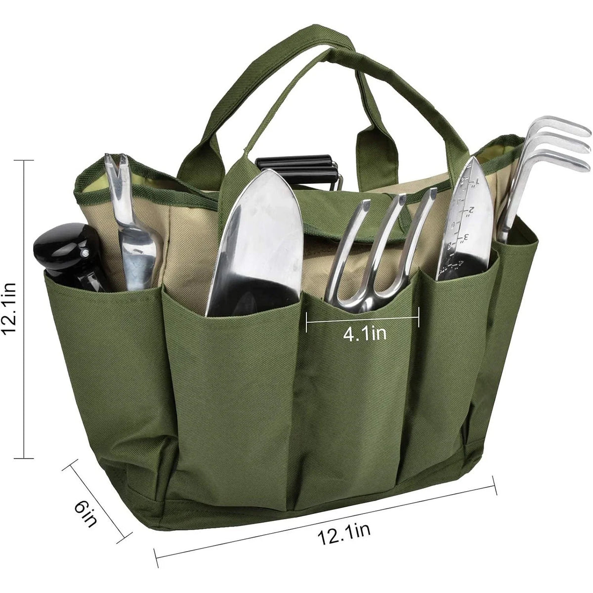 Garden Tool Tote Bag Multiple Pockets Water-Resistant Lining Reinforced Handles