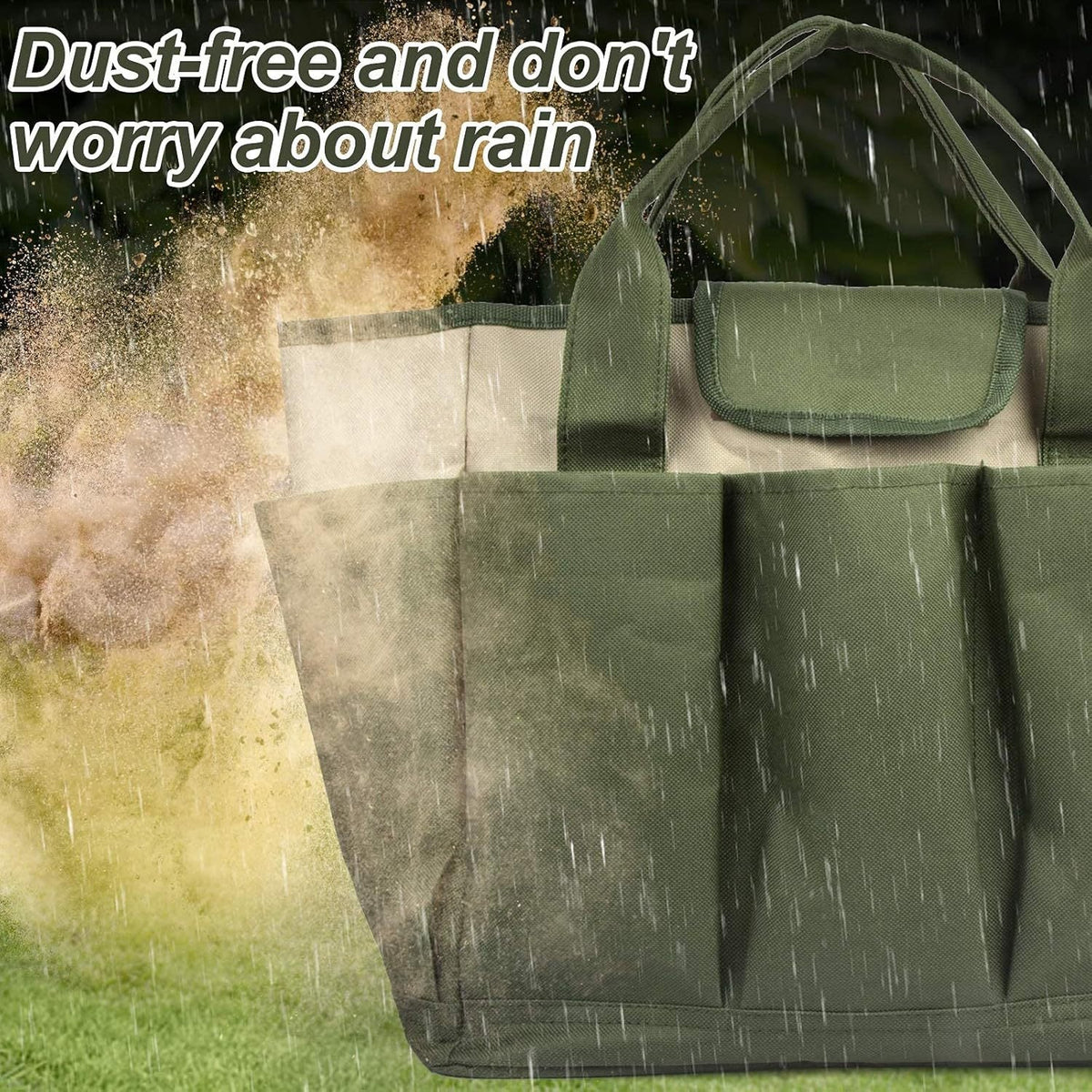 Garden Tool Tote Bag Multiple Pockets Water-Resistant Lining Reinforced Handles