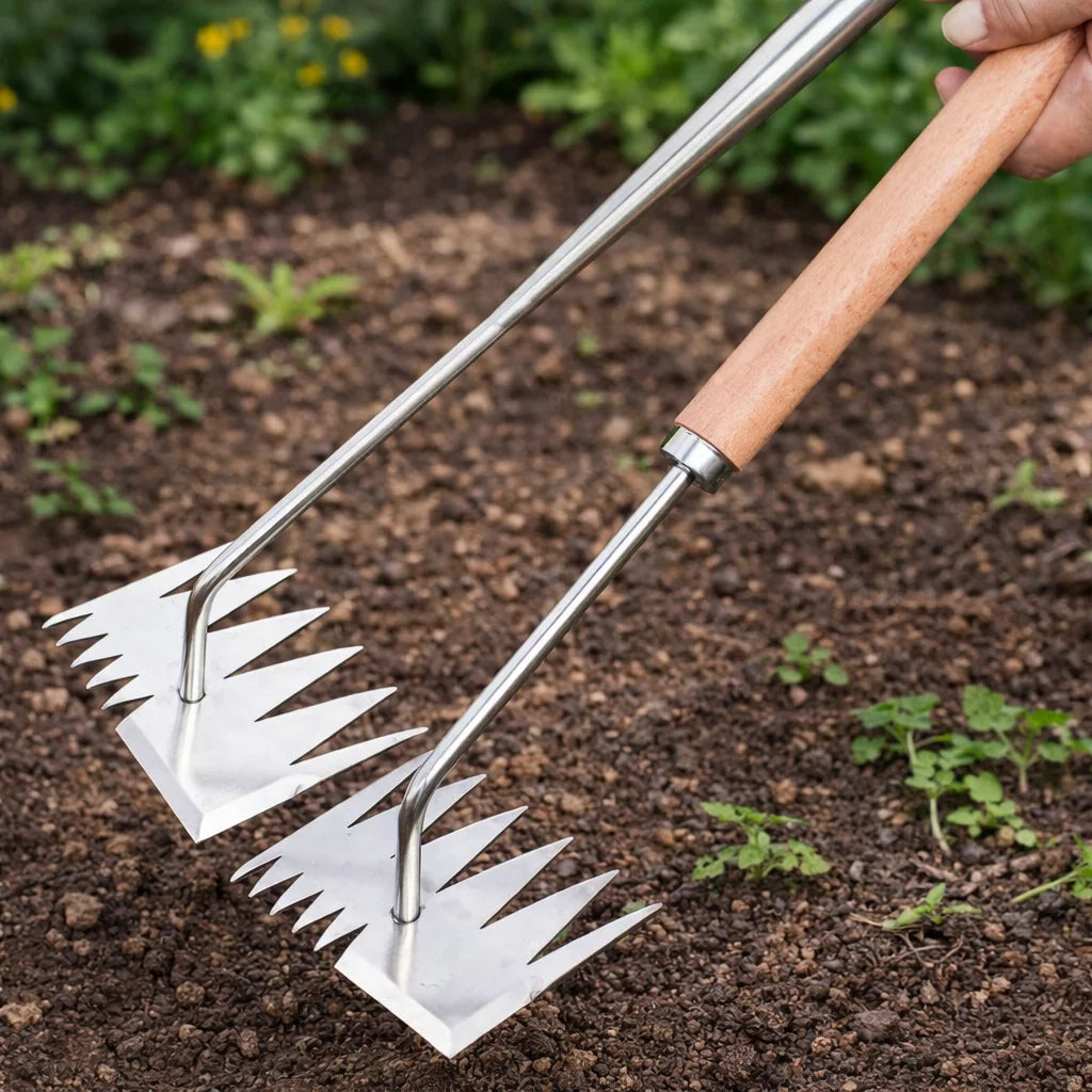 Garden Weeding Rake Four-Tine Manganese Steel