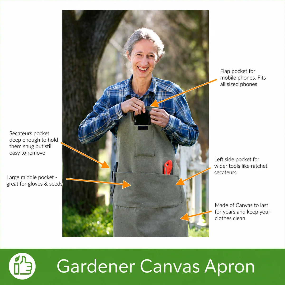 Gardening Apron Cotton Canvas Adjustable Straps Four Pockets