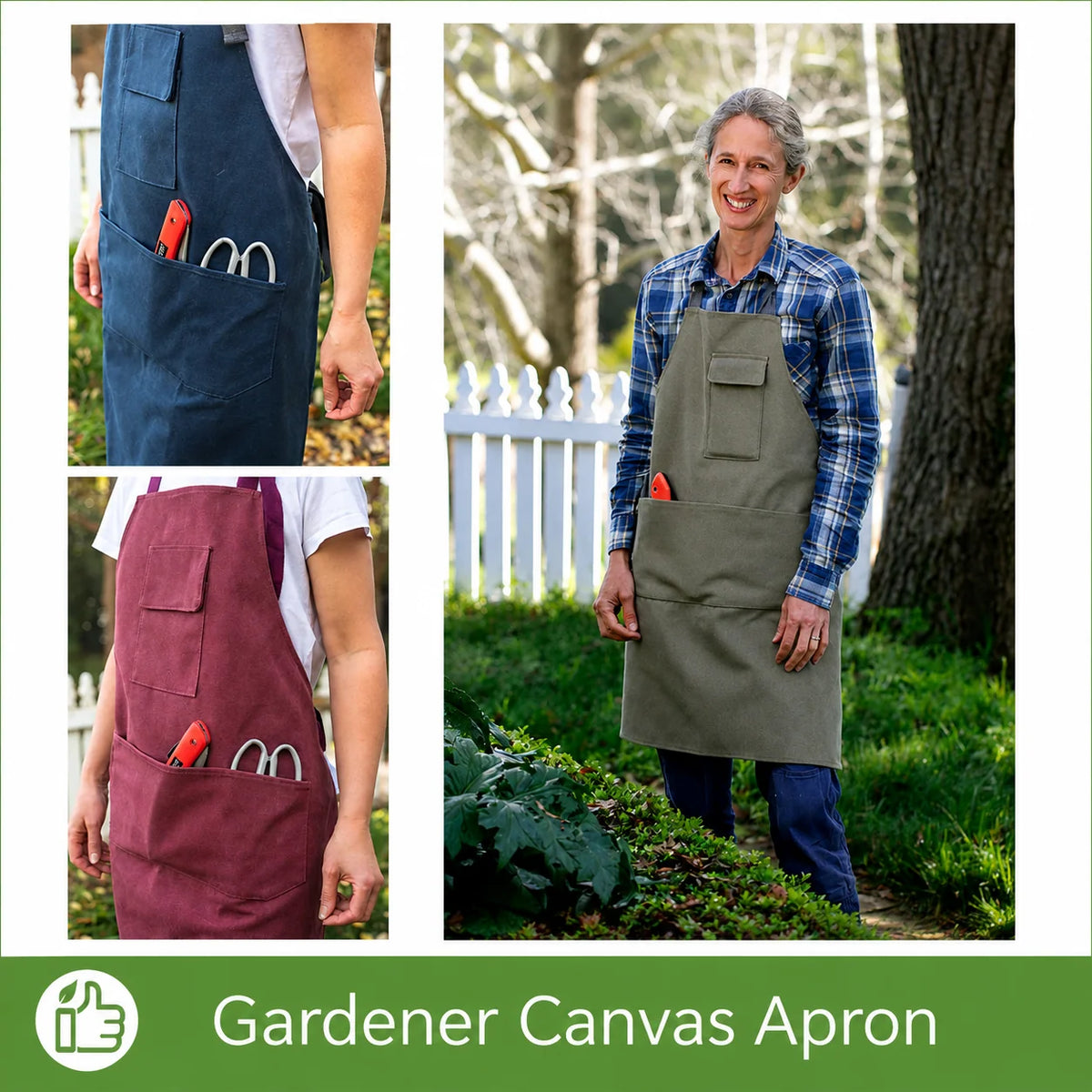 Gardening Apron Cotton Canvas Adjustable Straps Four Pockets