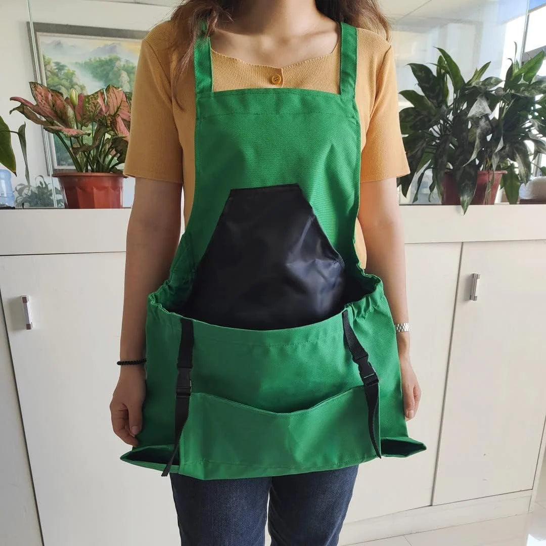 Gardening Apron Waterproof Oxford Fabric Adjustable Cross-Back Straps & Pockets