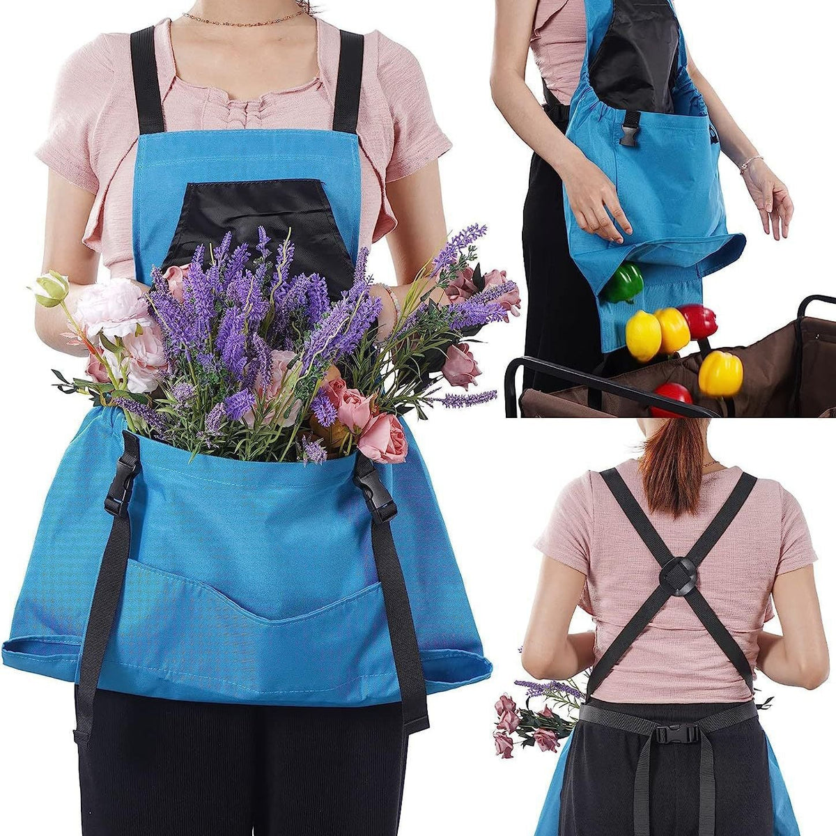 Gardening Apron Waterproof Oxford Fabric Adjustable Cross-Back Straps & Pockets