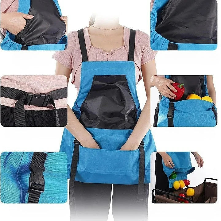Gardening Apron Waterproof Oxford Fabric Adjustable Cross-Back Straps & Pockets